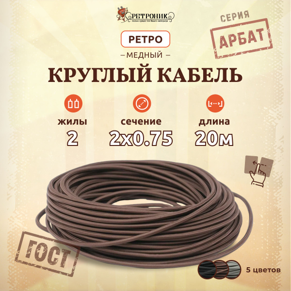 Кабель, провод, ретро проводка круглая в тканевой оплетке Interior Wire ...
