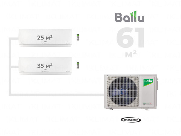 Инверторная мульти сплит-система Ballu на 2 комнаты (25 м2 + 35 м2 ...