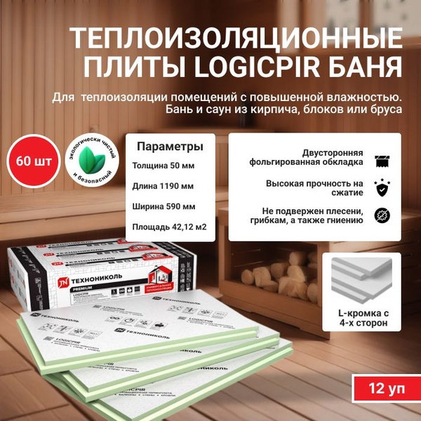 Характеристики Утеплитель Logicpir Баня Ф/Ф 50мм (60 плит/42,12м2/ 12 ...