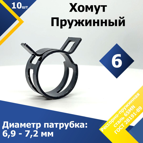 Характеристики Хомут пружинный (автомобильный / самозажимной) MGF 6 мм ...