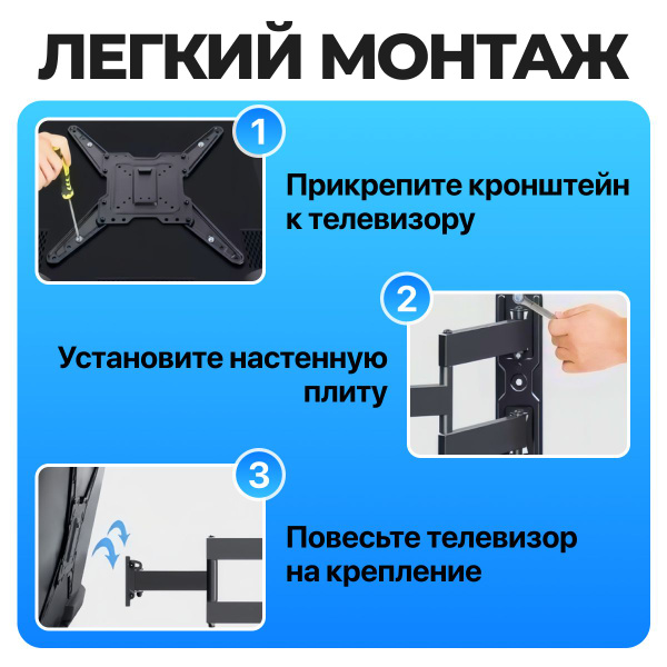 Кронштейн для телевизора настенный, универсальный, поворотный ...