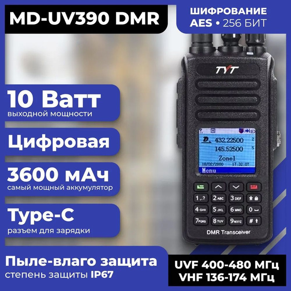 Портативная рация Teyitong MDUV390 PLUS с шифрованием AES256 высокой ...