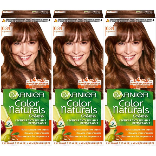 Крем-краска для волос Garnier Color Naturals с 3 маслами 6.34 Карамель ...