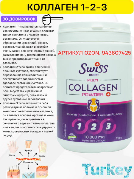 Multi Collagen Powder. Коллаген 1-2-3 типа, Пептиды коллагена ...