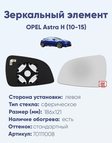 Зеркальный элемент левый OPEL Astra H (10-15) сфера нейтральный с ...