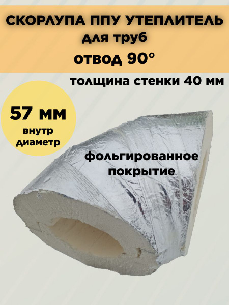 Отвод 90 градусов ППУ, скорлупа утеплитель фольгированный для труб 57 ...