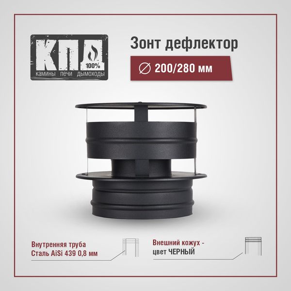 Зонт дефлектор сэндвич КПД, элемент дымохода d200х280, черный купить на ...