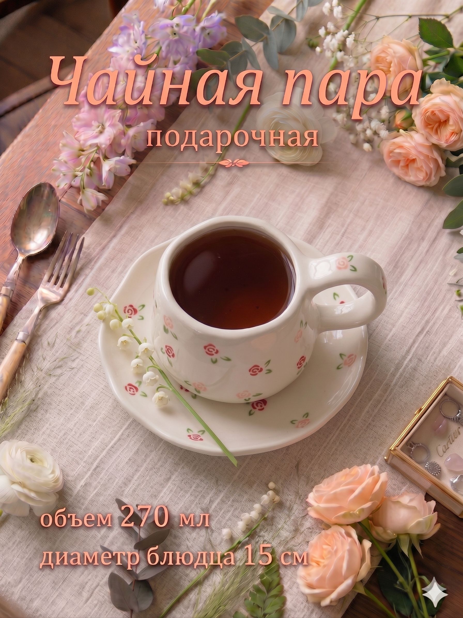 Чайная пара, объем 270 мл, «Уютный дом. Роза», подарочная