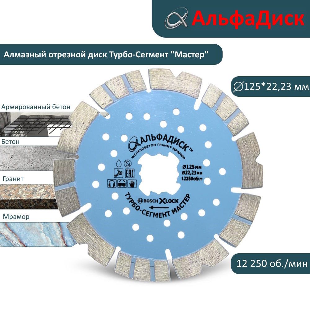 Алмазный отрезной Альфа Диск Турбо-Сегмент МАСТЕР 125 мм X-lock 5054