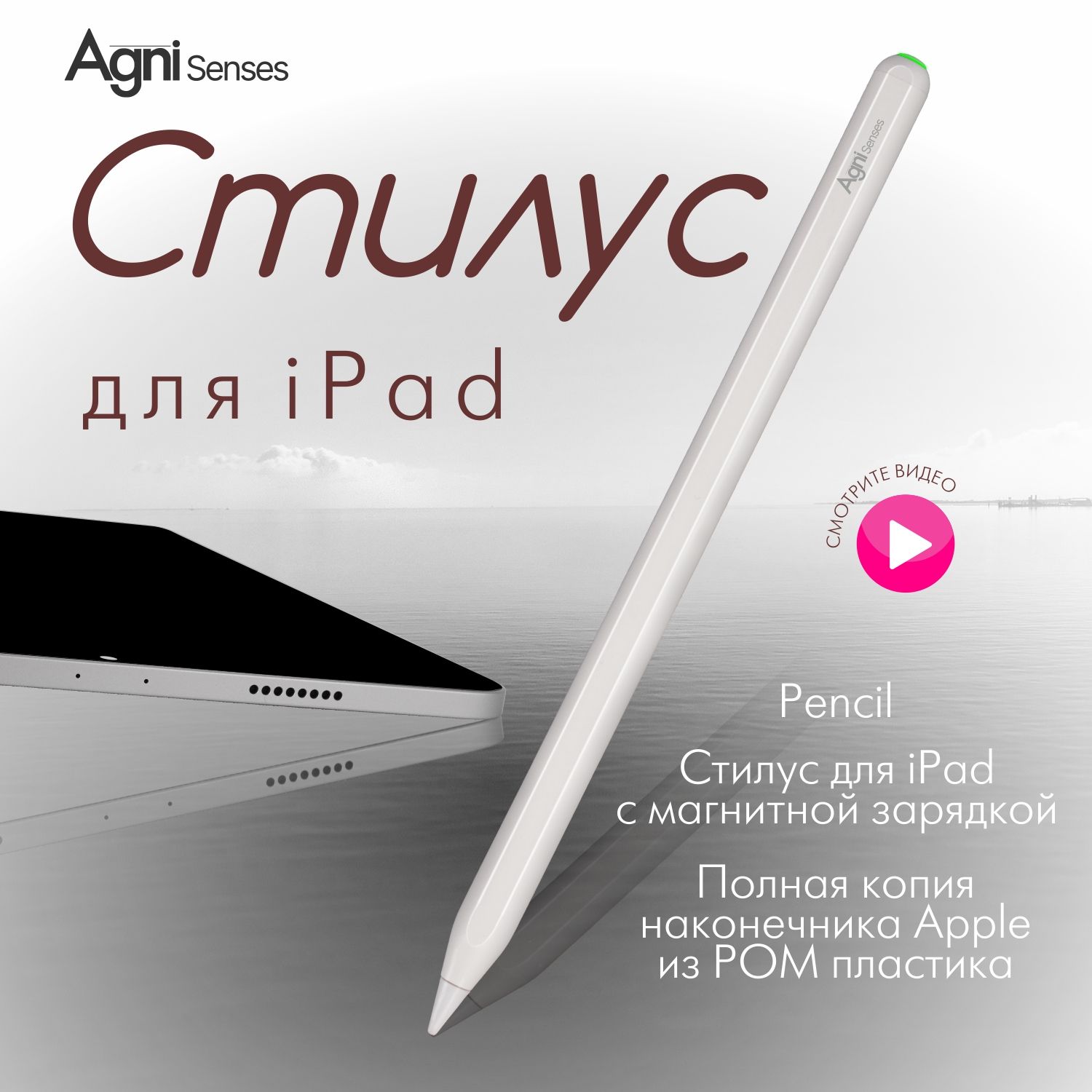 Стилус для iPad, AGNI Senses. Эпл пенсил, для айпад с магнитной зарядкой,  для рисования - купить с доставкой по выгодным ценам в интернет-магазине  OZON (1072626636)