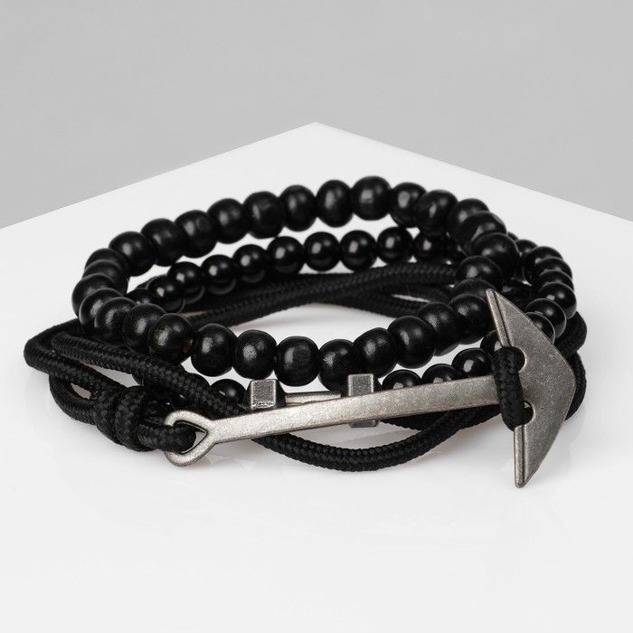 Браслет мужской Кочевник , цвет чёрный с чернёным серебром, d 7,5 см