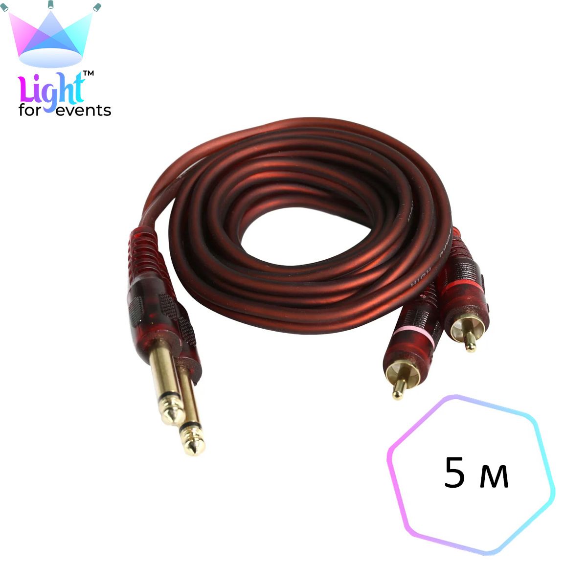 Аудио кабель 2xRCA - 2xJack 6.3 моно, 5м