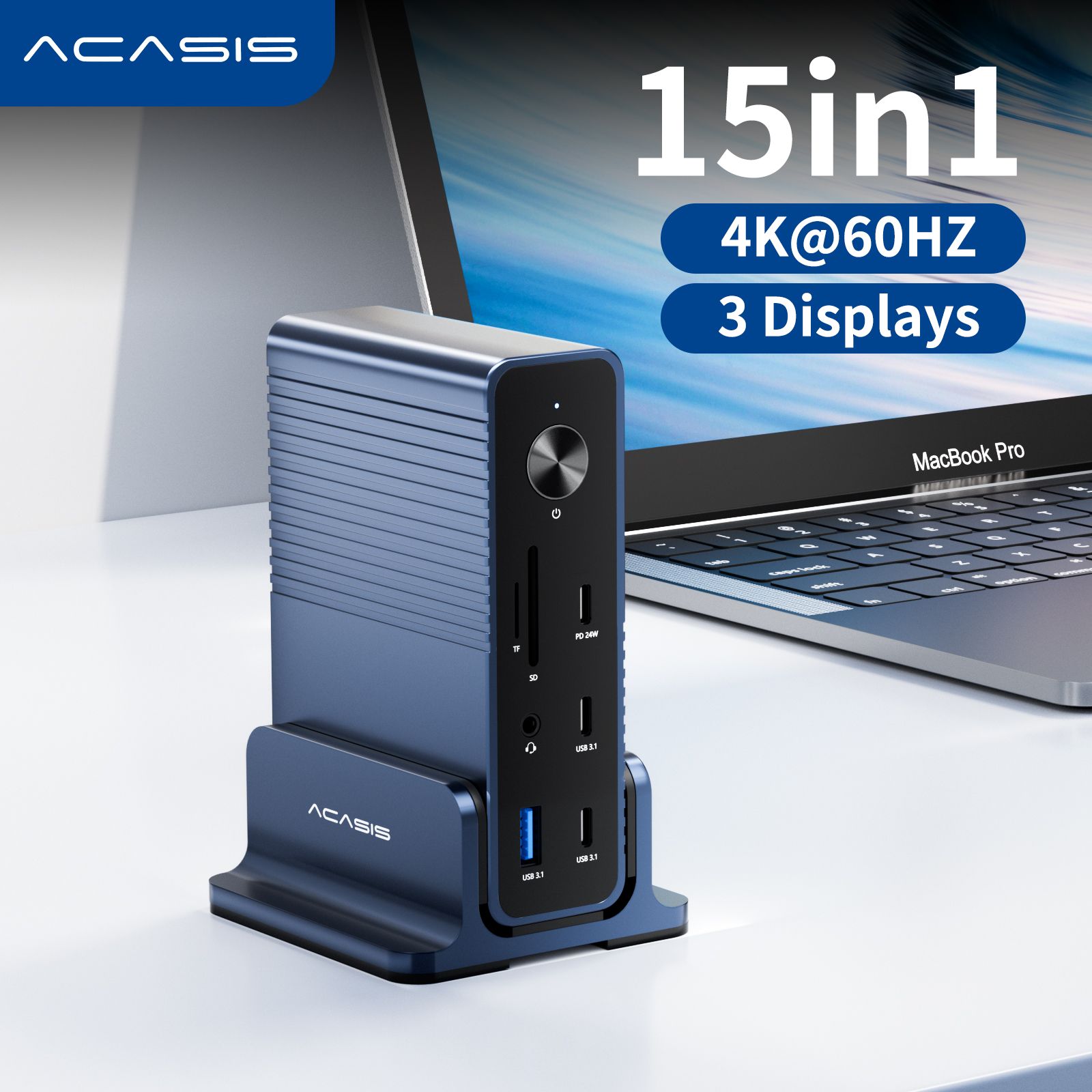 Док-станция Acasis 15 портов Type-C Hub 10 Гбит/с Type-C to HDMI 4K@60HZ PD100W For Macbook Pro Triple Display Expansion Dock