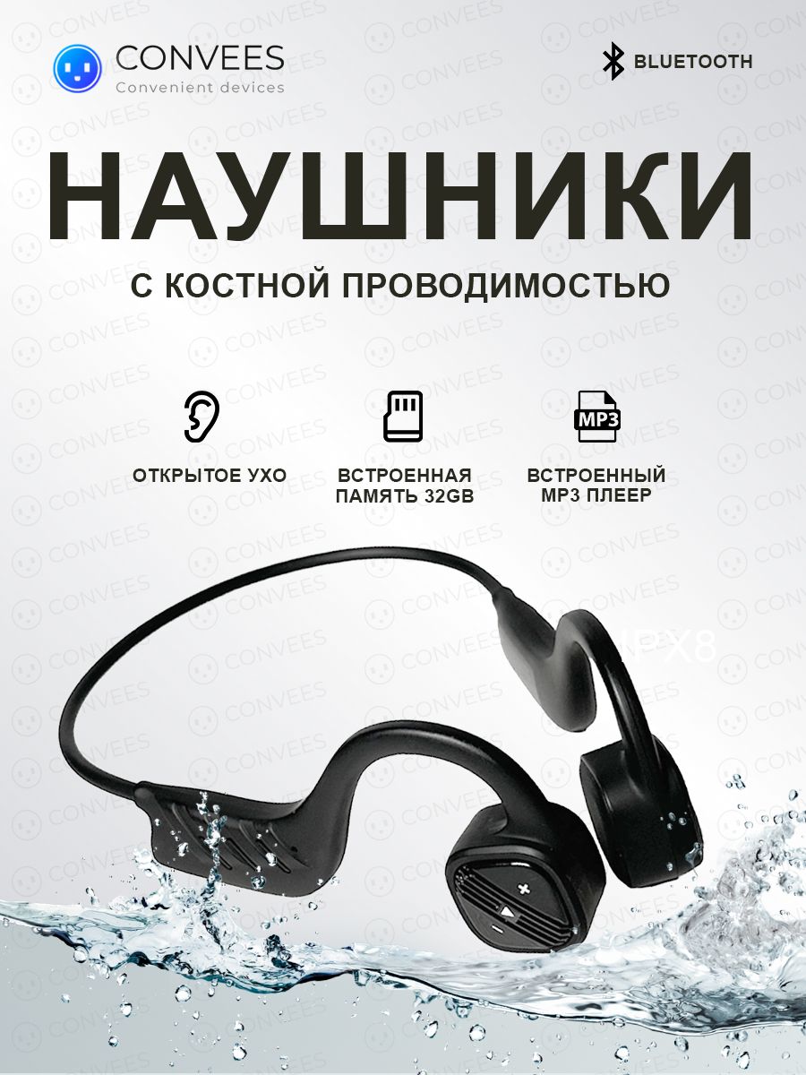 Наушники Накладные Convees Bone Conduction IPX8 - купить по доступным ценам  в интернет-магазине OZON (747964924)