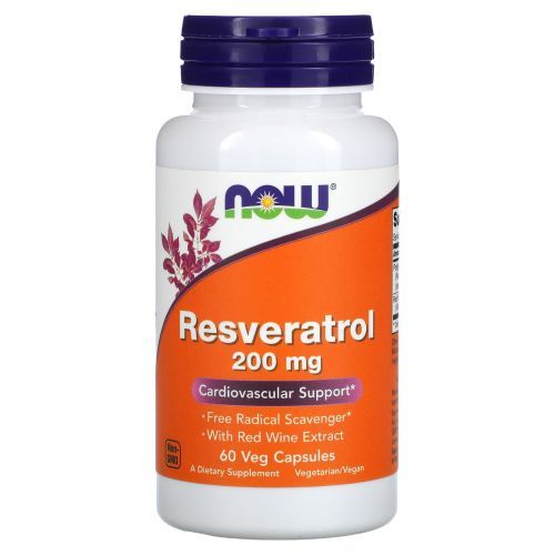 Now Foods, Natural Resveratrol, Природный ресвератрол 200 мг, 60 вегетарианских капсул