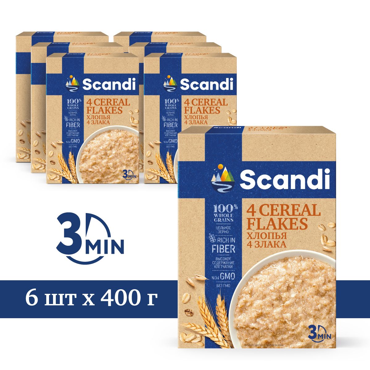 Хлопья Scandi 4 злака, 400 г х 6 шт