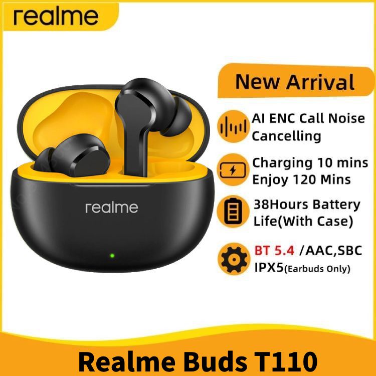 realmeНаушникибеспроводныесмикрофономrealmeBudsT110,Bluetooth,черный