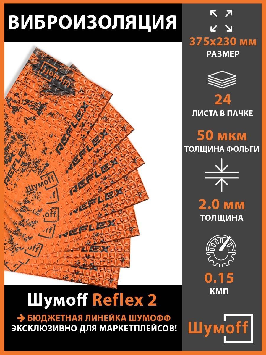 Шумоff Виброизоляция для автомобиля, Reflex 2, 24 шт. - купить по выгодной  цене в интернет-магазине OZON (1055546428)