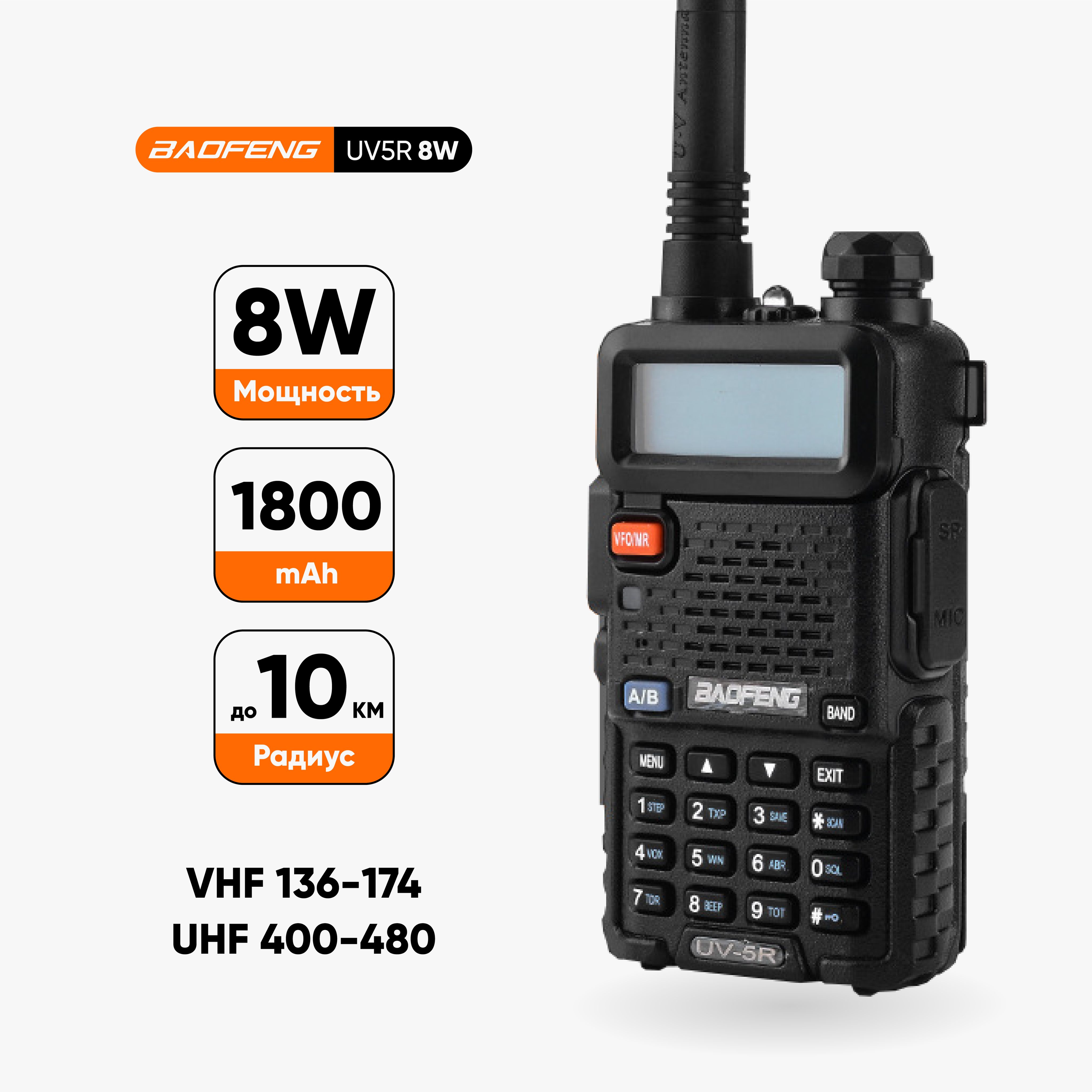 Рация (радиостанция) Baofeng UV-5R 8W, 2 режима мощности.