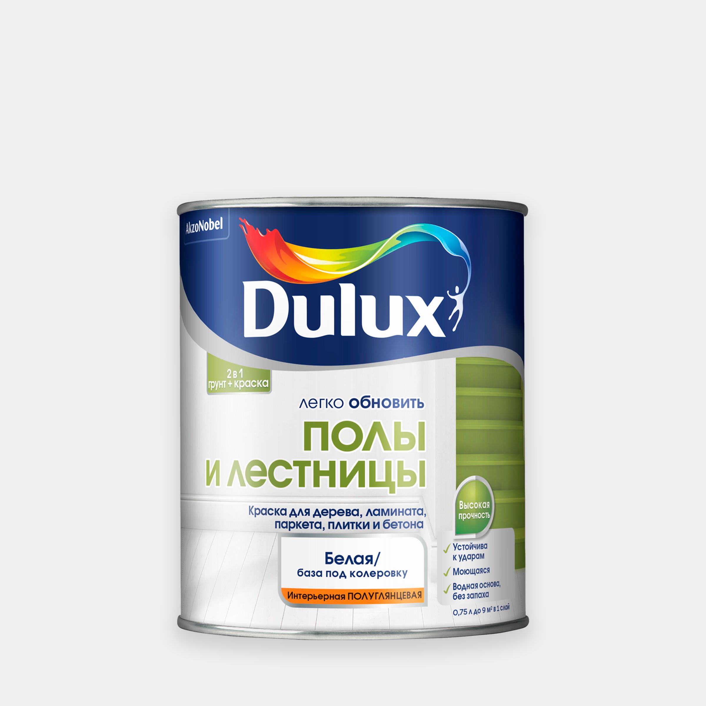 Краска DULUX Полы и лестницы Быстросохнущая, Гладкая, Водная, Сополимерная  дисперсия, Полуглянцевое покрытие, белый - купить в интернет-магазине OZON  по выгодной цене (1079982568)