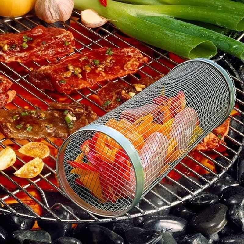 Гриль для овощей на мангале. Корзина для барбекю. Барабан для мяса