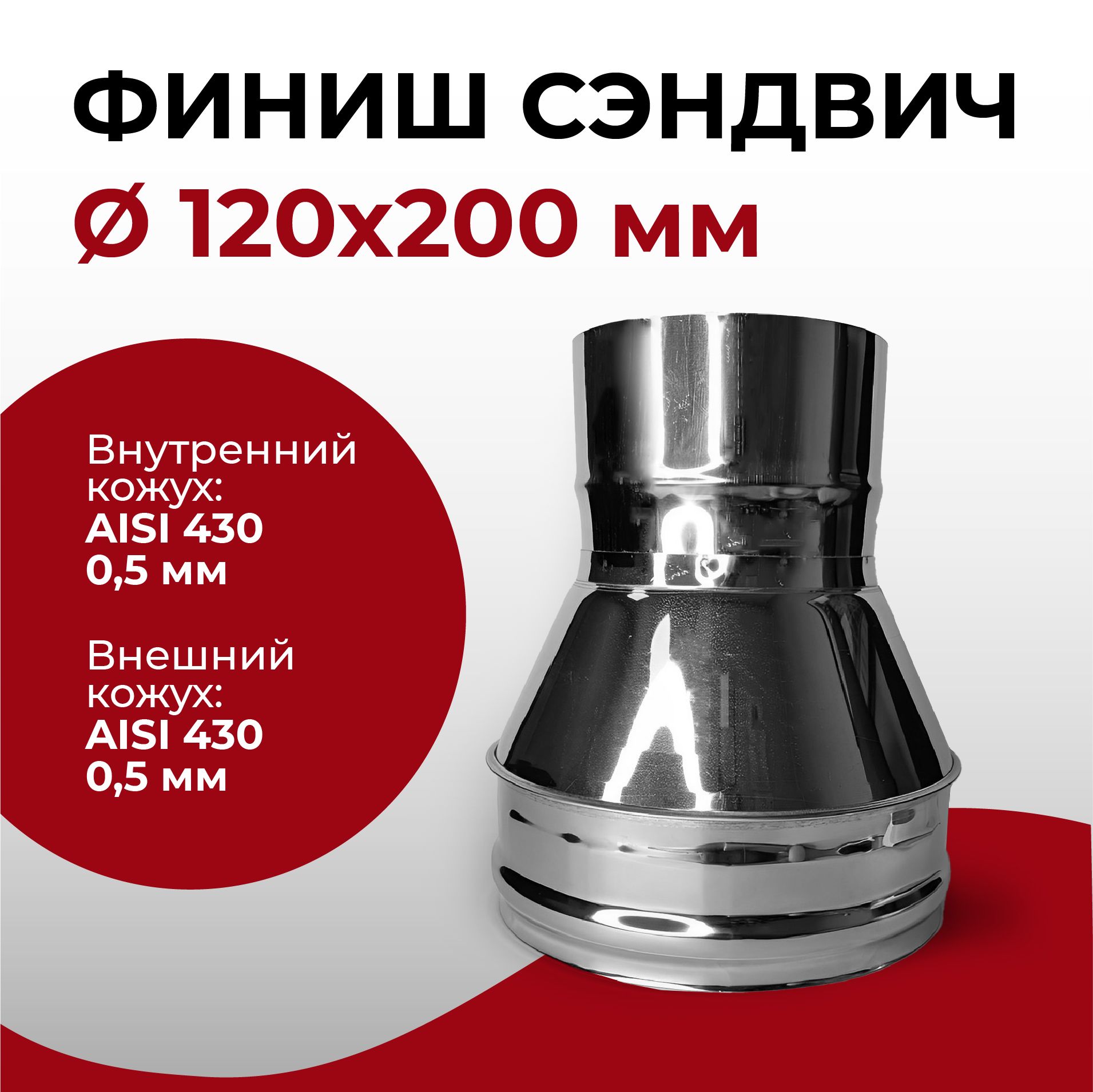 Финиш сэндвич для дымохода D 120x200 мм (0,5/430*0,5/430) нерж/нерж "Прок"