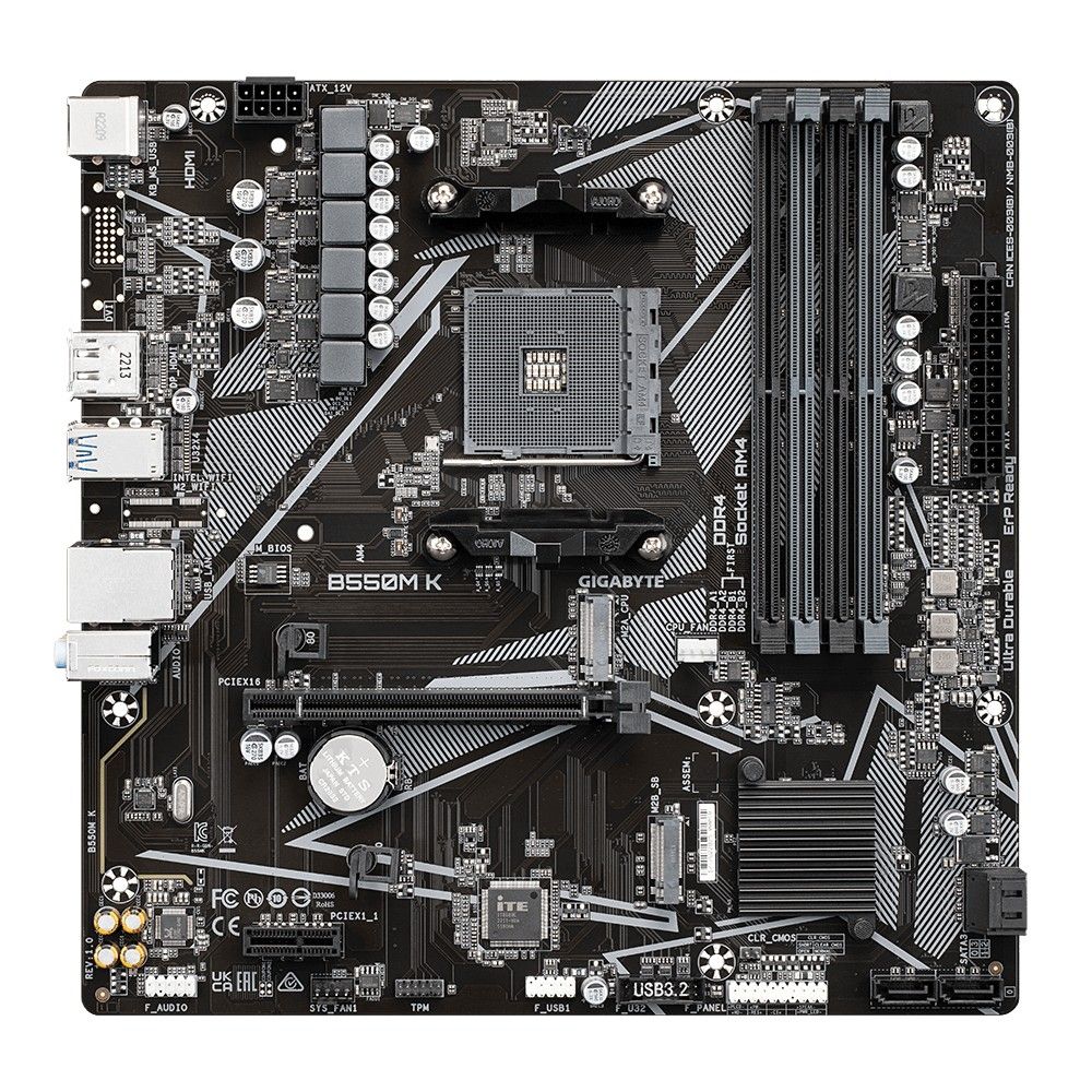 Материнская плата Gigabyte B550M K Soc-AM4 Intel B550M 4xDDR4 mATX AC97 8ch(7.1) 2.5Gg RAID+HDMI+DP (B550M K)