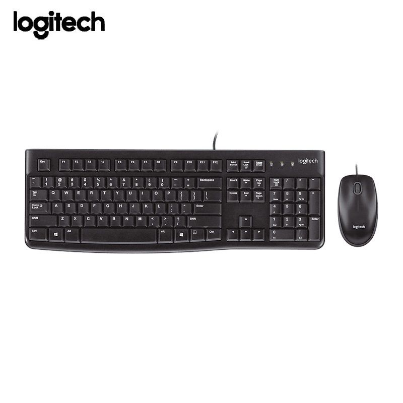 LogitechКомплектигроваямышь+клавиатурапроводнаяMK120,Английскаяраскладка,черный