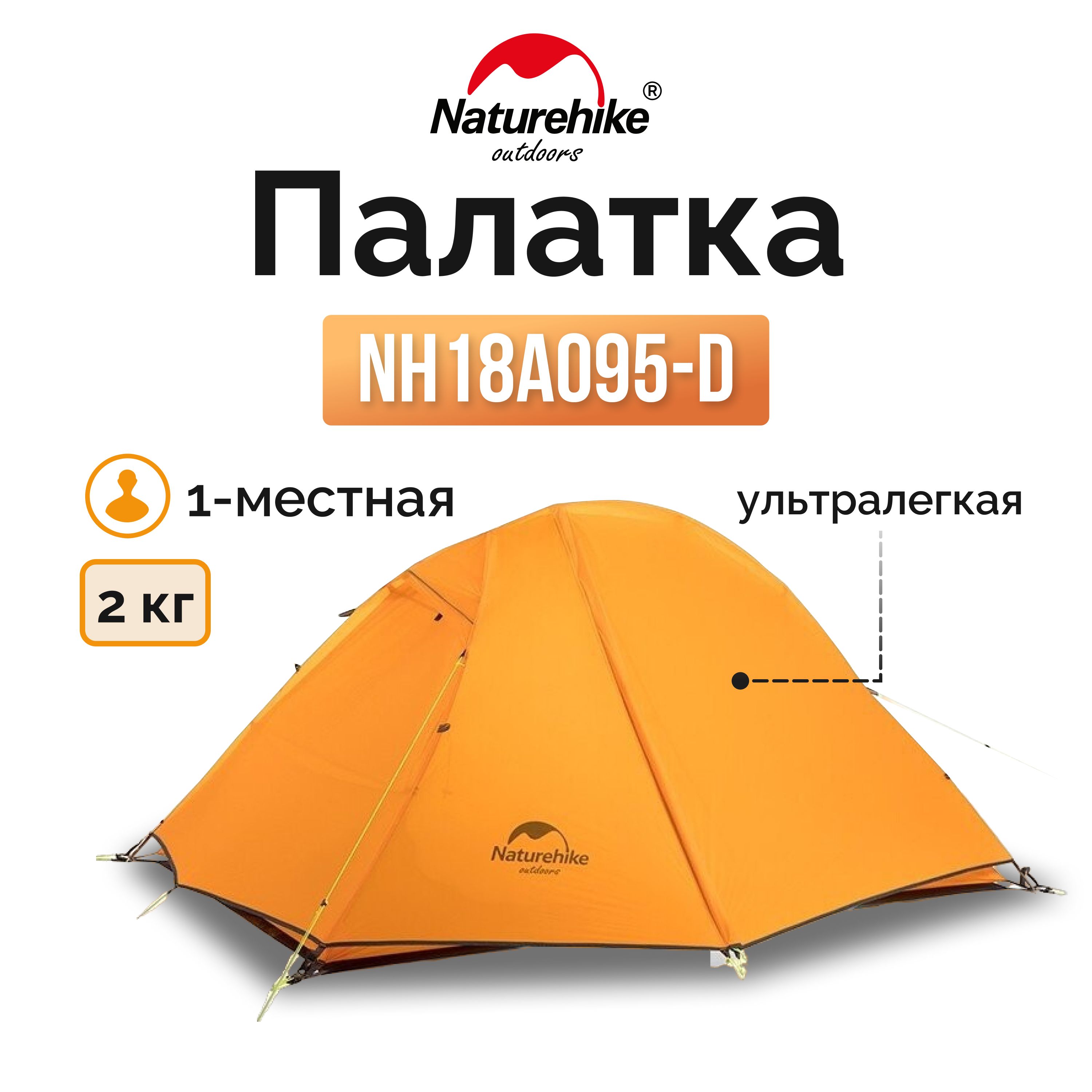 Палатка1-местнаяNaturehikeсверхлегкая+коврикNH18A095-D,20D,оранжевый,6975641886495