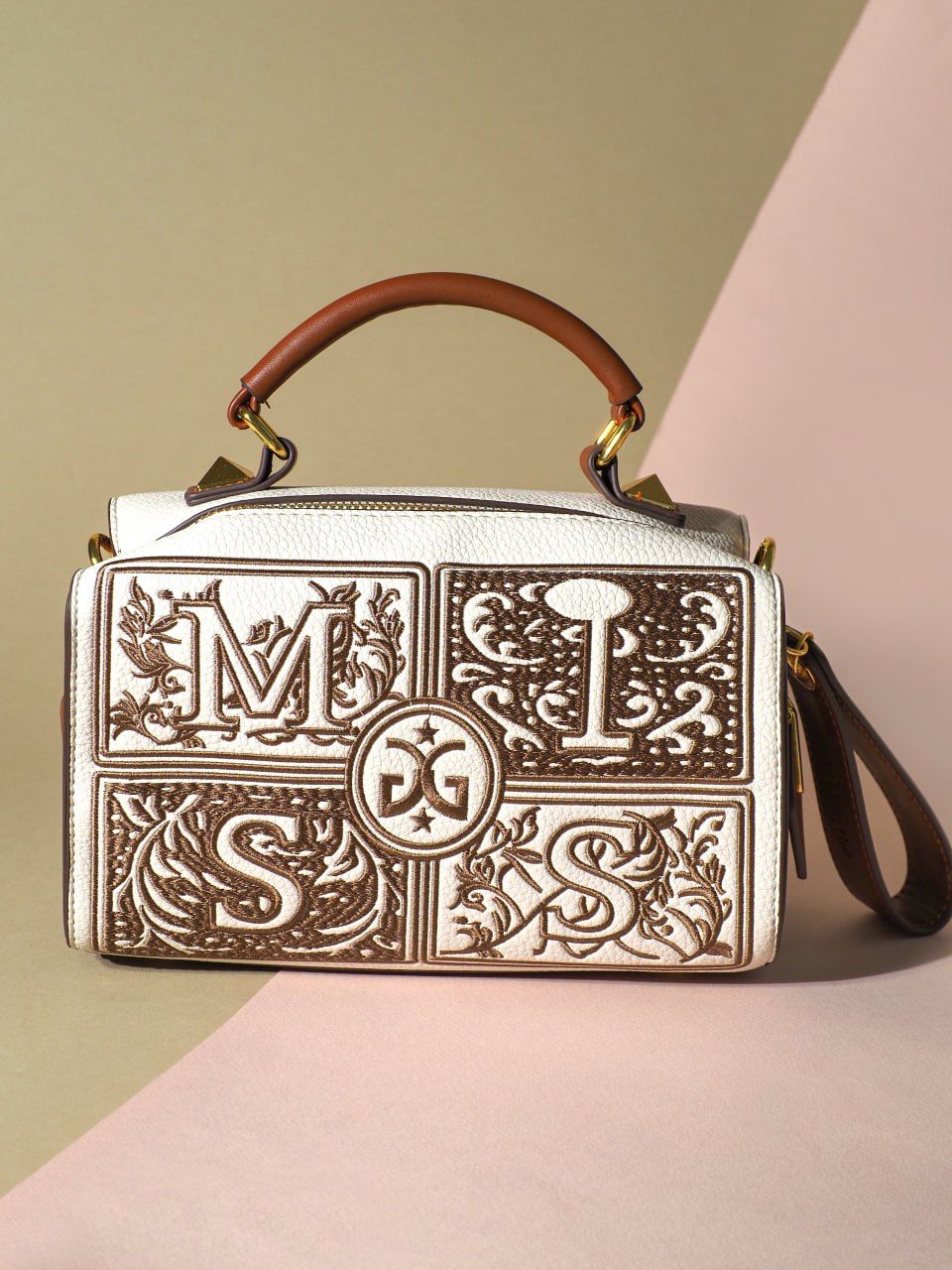 Сумка женская через плечо, багет, прямоугольная, бежевая, Bloom of life