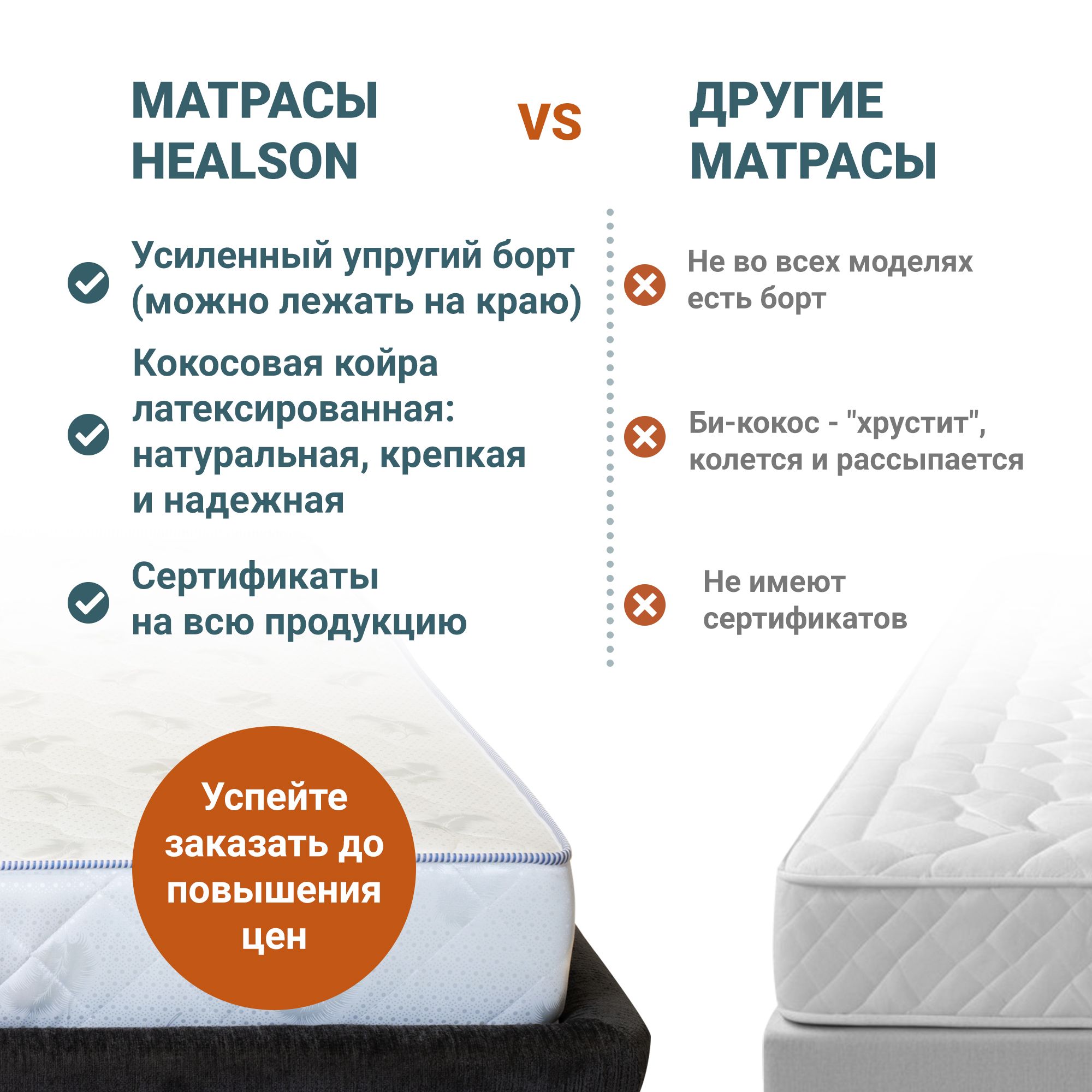 Матрас анатомический на кровать healson firm easy 80х190