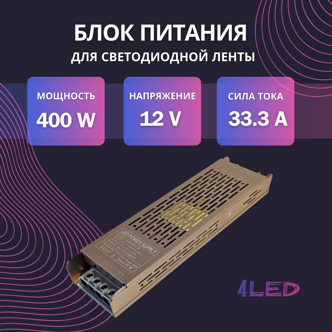 Блок питания 4LED 400W 12V IP20 Standard для светодиодной ленты