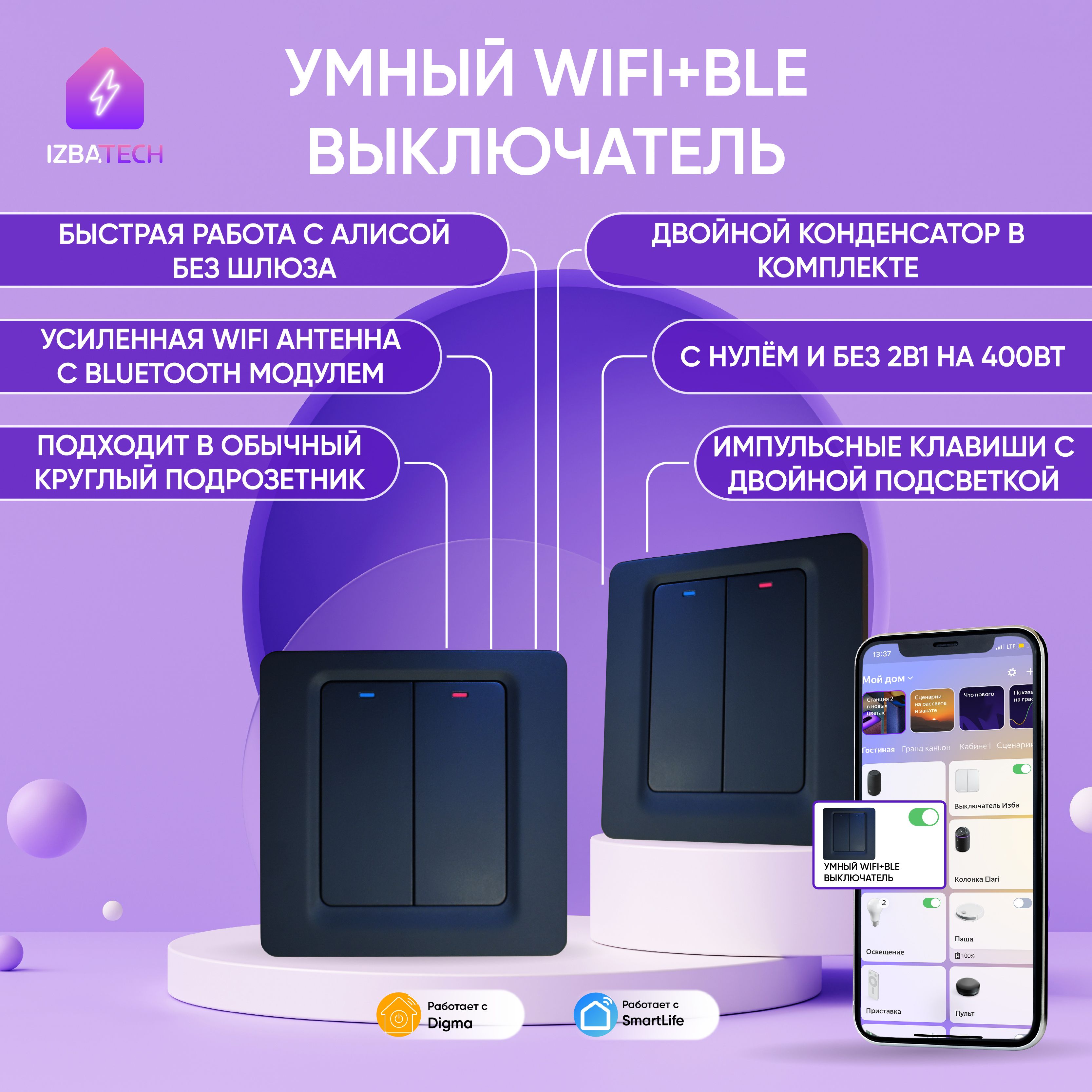 Выключатель Izba Tech, клавиш 2 шт, монтаж Скрытый - купить с доставкой по  выгодным ценам в интернет-магазине OZON (859219166)