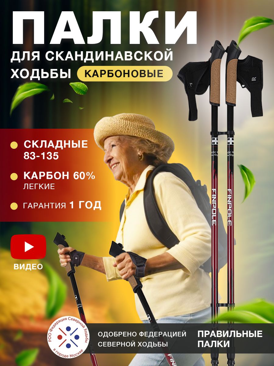 Палки для скандинавской ходьбы Finpole AL, 83-135см, карбоновые 60%