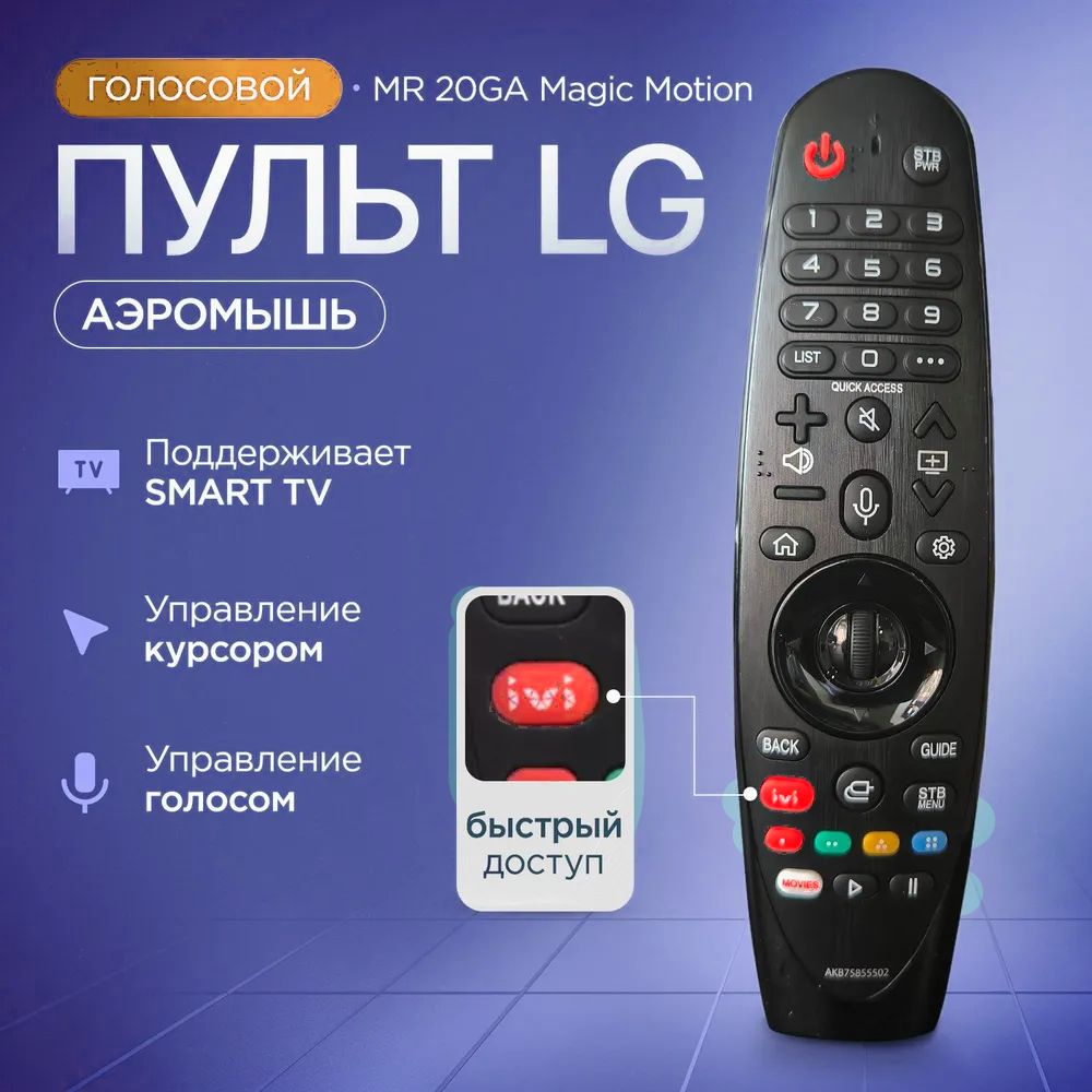 Голосовой пульт LG Magic Motion MR20GA (AKB75855502) для умных телевизоров LG с поддержкой функции IVI