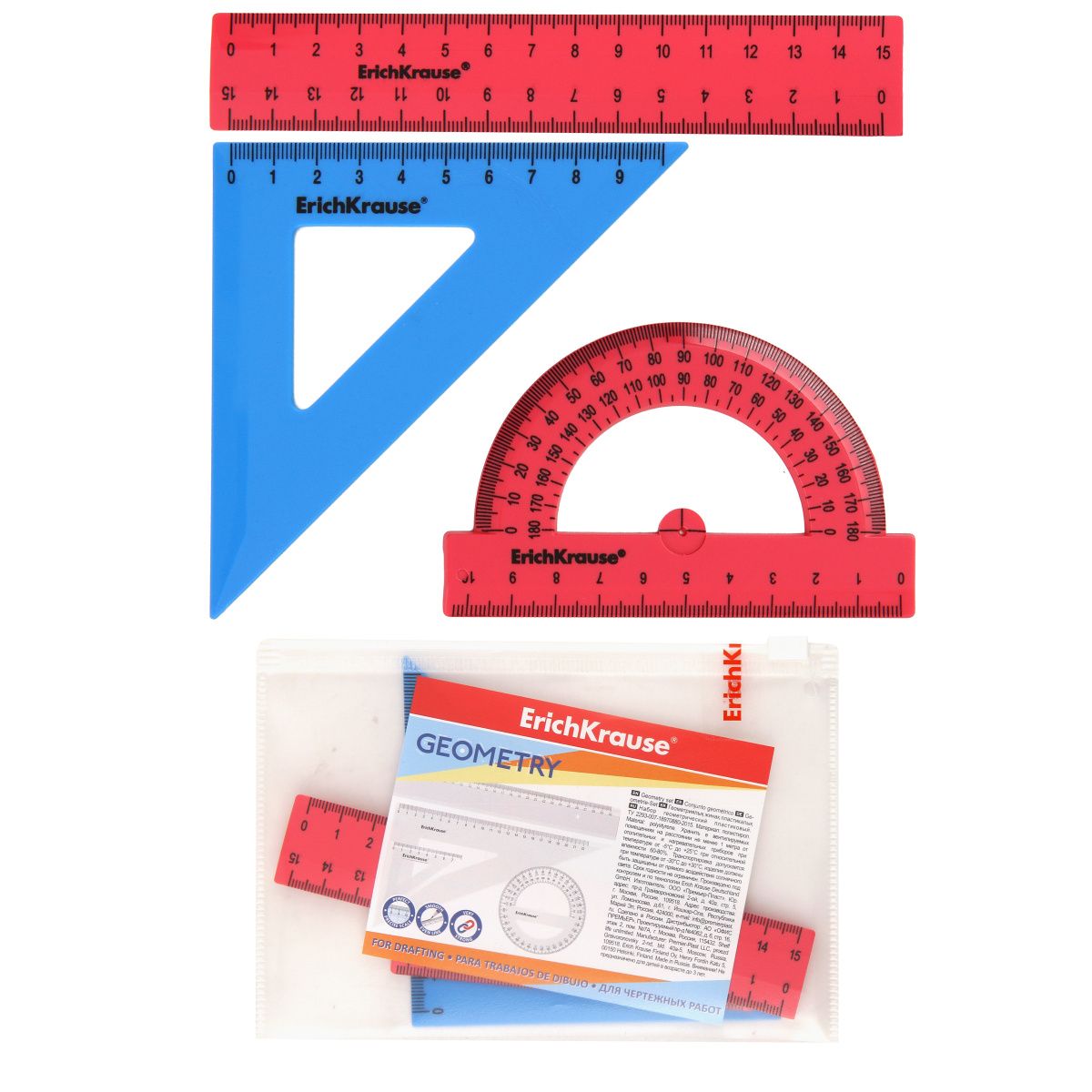 Набор чертежный 3 предмета, малый, (линейка 15 см, треуг, трансп)
