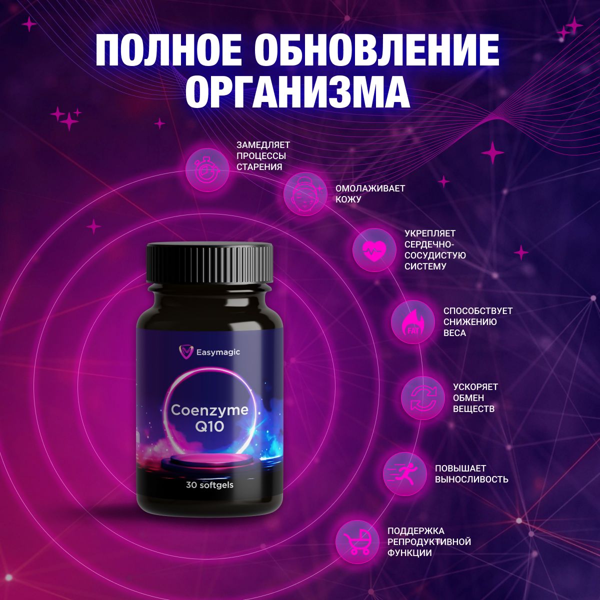 Coenzyme Q10/ Коэнзим Q10 30 капсул/ убихинон/ витамины для красоты, молодости и энергии