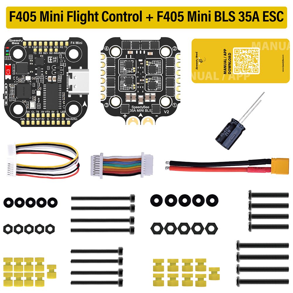 SpeedyBeeF405MiniStackFlightControllerFCBLS35AV23-6S20x204-в-1ESCDualBECдлягонокнарадиоуправленииFPV