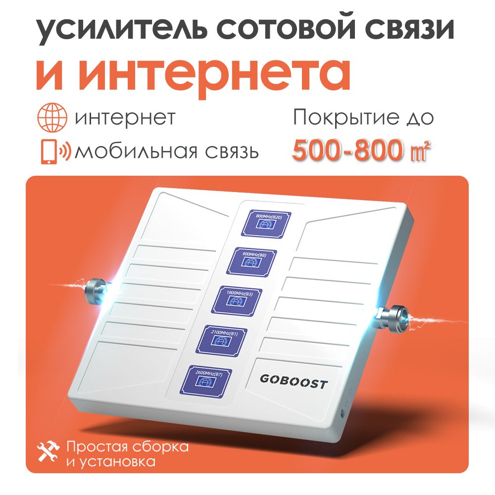 Комплект усиления мобильной связи и интернета 2G,3G,4G,5G 800+900+1800+2100+2600 МГц