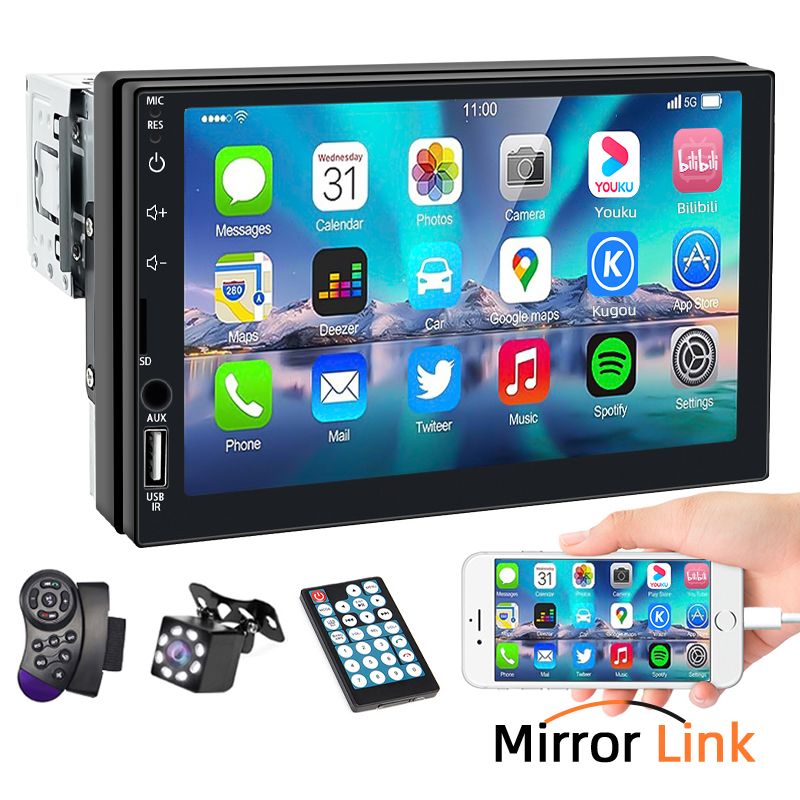 Автомагнитола 7 дюймов С камерой 1Din MP5 Bluetooth Mirrorlink USB /AUX/ TF