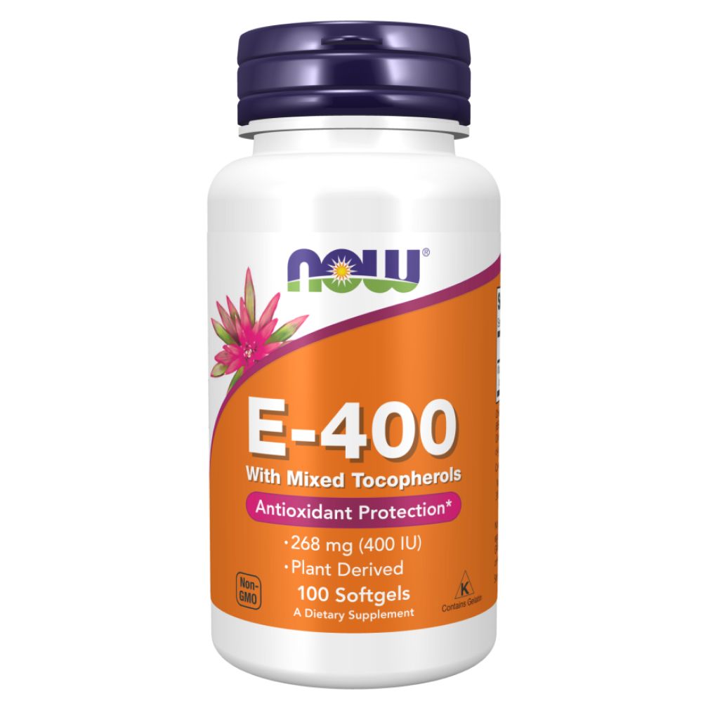 NOW E-400 Mixed Tocopherols, Натуральный Витамин Е 400 мг 100 капсул массой 600 мг