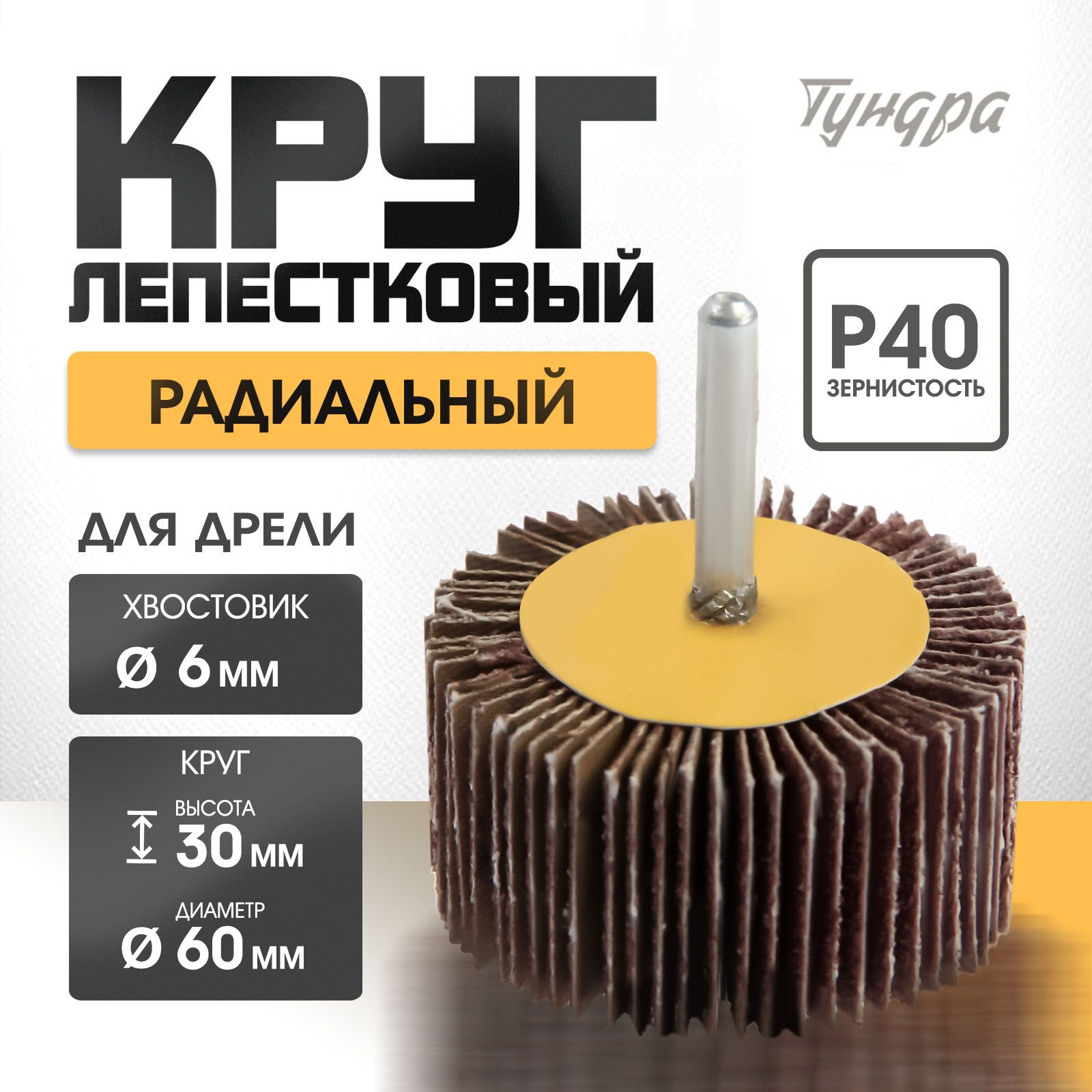 Круг лепестковый радиальный TUNDRA, 60 х 30 х 6 мм, Р40