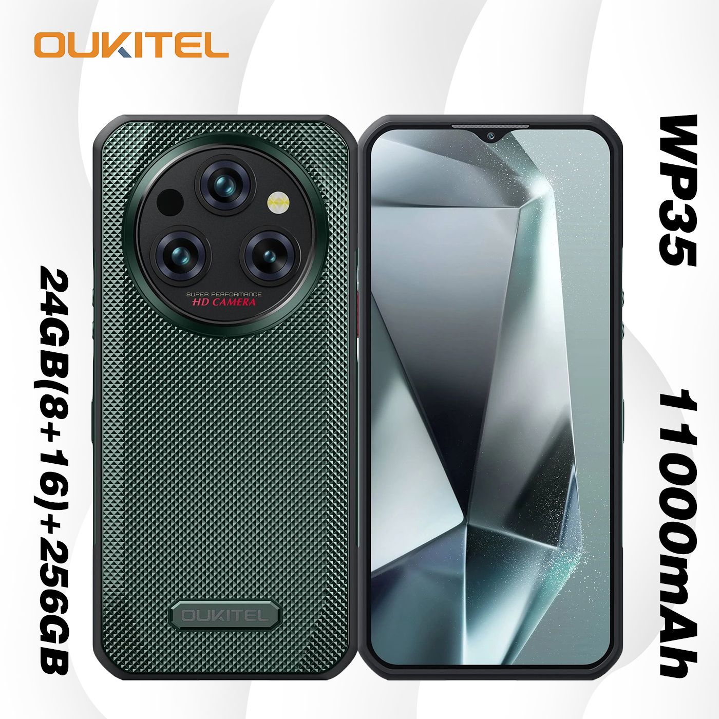 OukitelСмартфонOukitelсмартфон,WP355Gтелефон11000мАчаккумулятор15ммкорпусAndroid14(24ГБ+256ГБ)Global8/256ГБ,зеленый