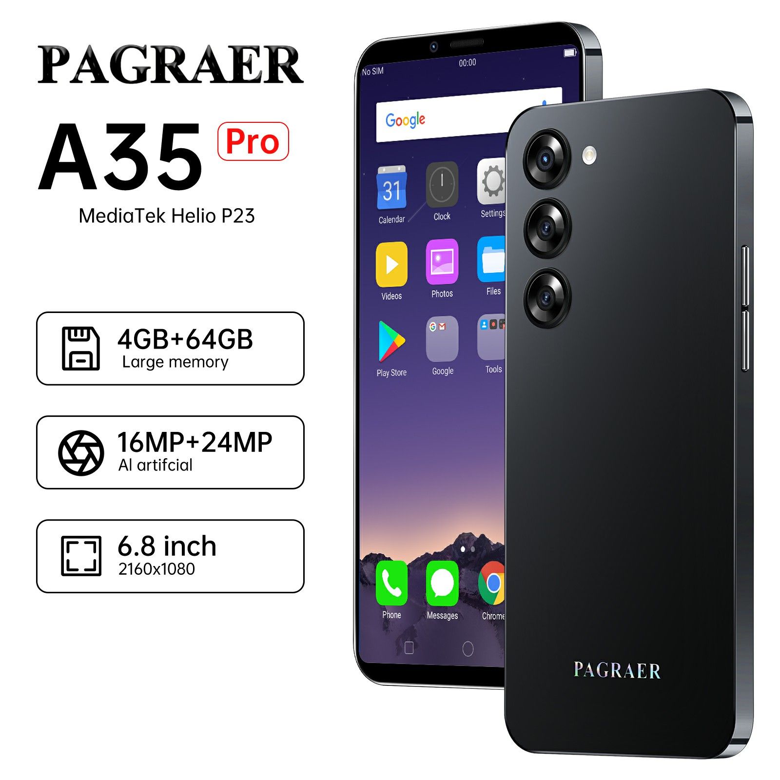 PAGRAERСмартфонA35proEU4/32ГБ,черный