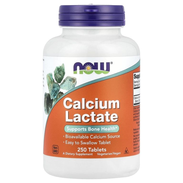 Лактат кальция 250 таблеток, Now Calcium Lactate, Поддерживает здоровье костей