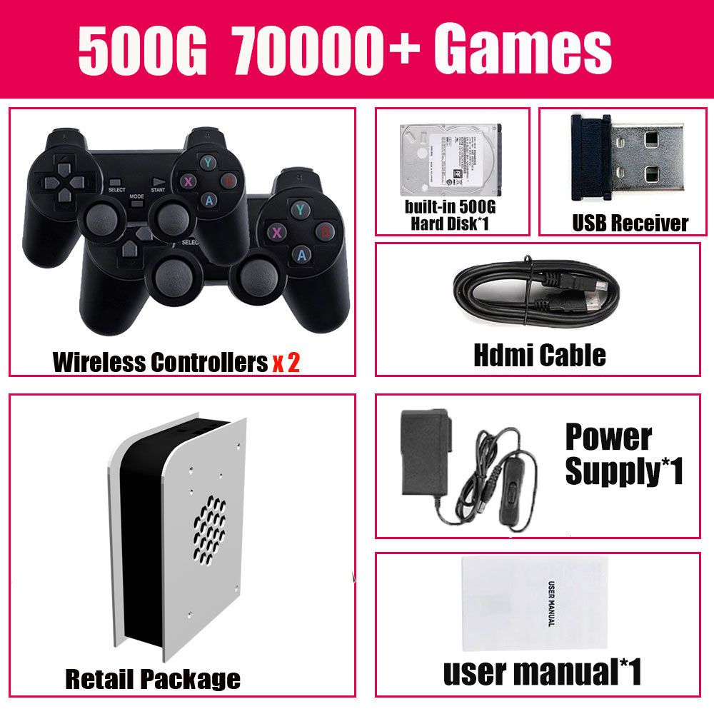 500GBGameConsoleM15Batocera3865U70000+игрыдляWiiPS2PSPGameCubeБеспроводнаядвойнаярукоятка