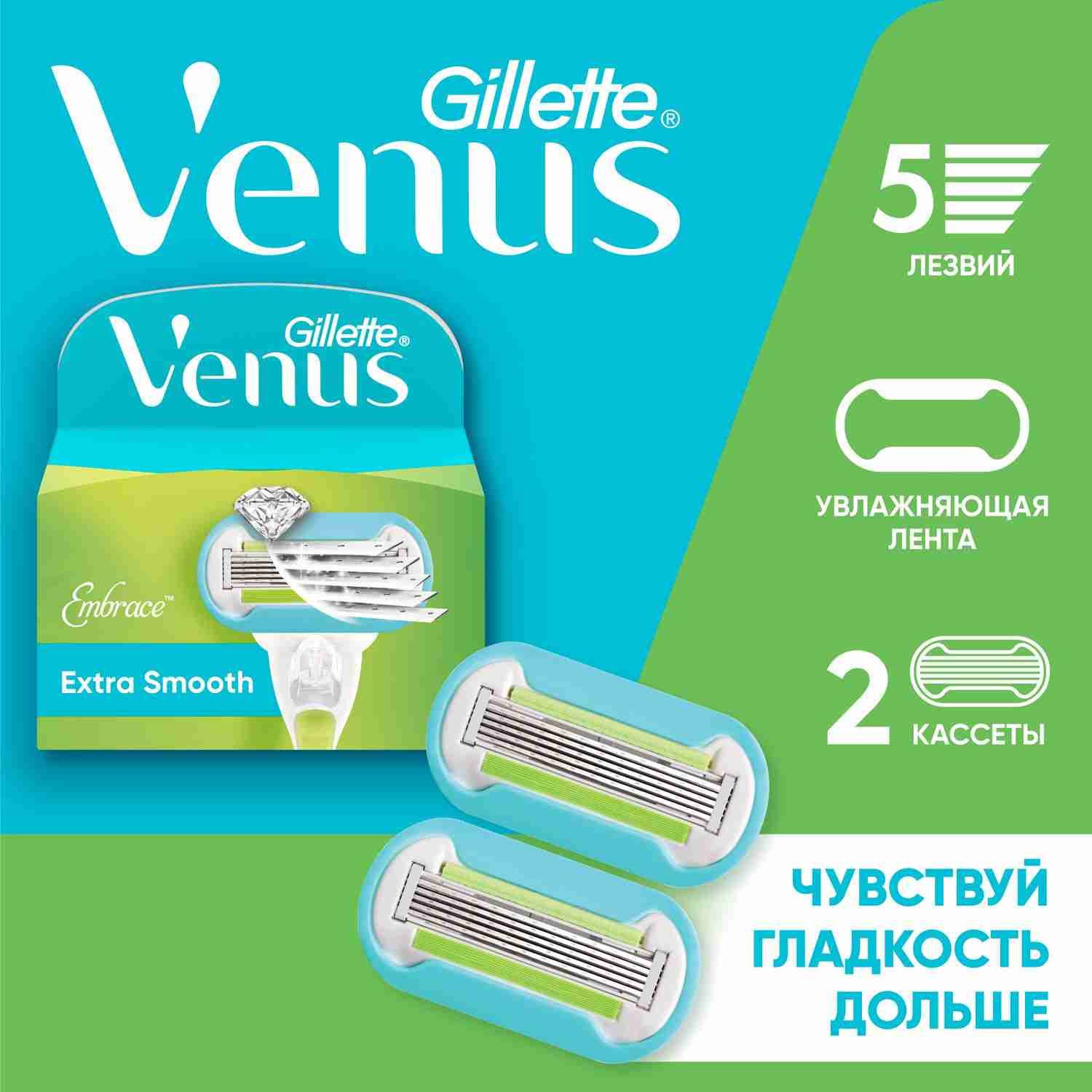 Сменные Кассеты Для Женской Бритвы Venus Extra Smooth, 5 лезвий, 2 шт. невероятная гладкость надолго