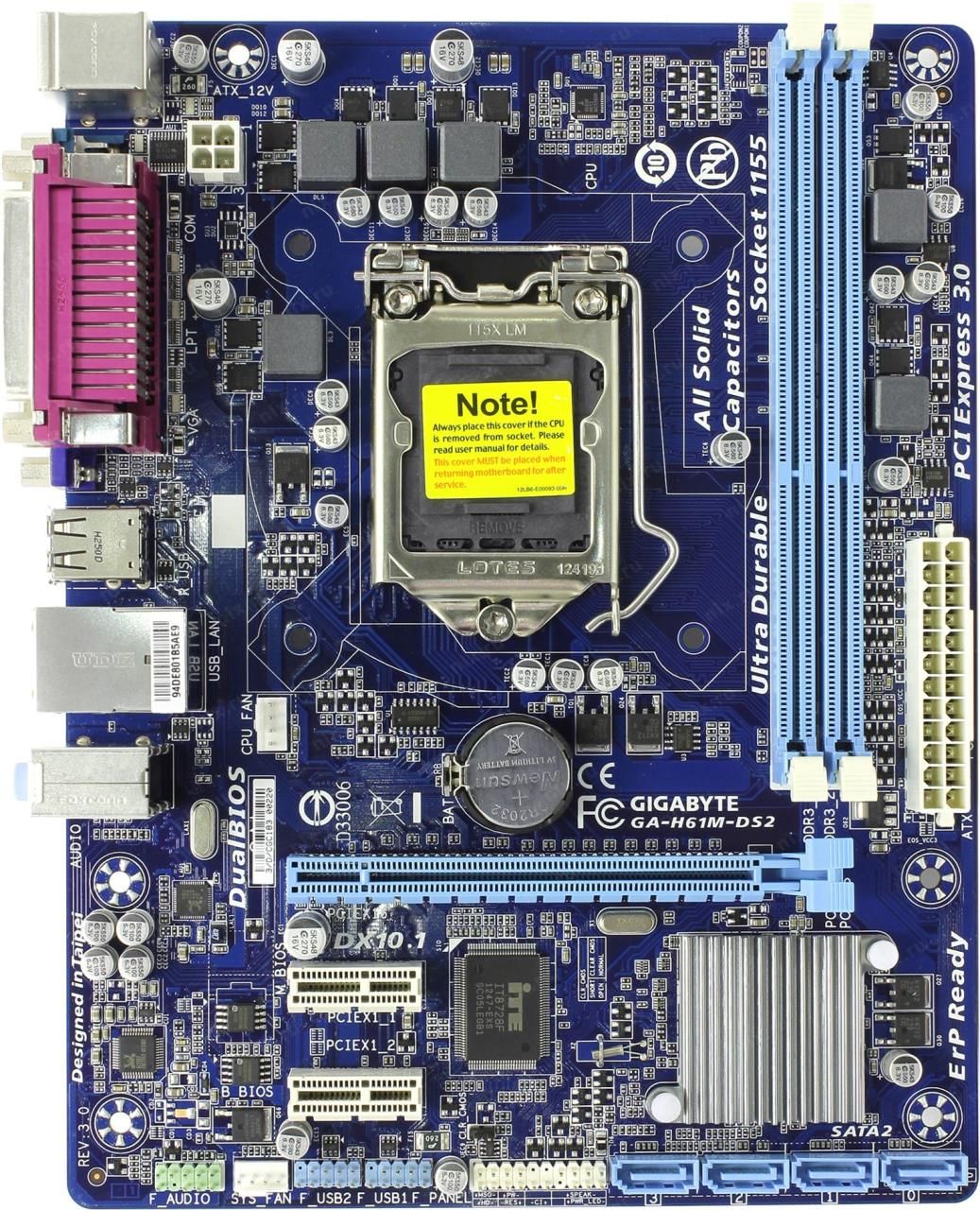 Мат.платаGIGABYTEGA-H61M-DS2rev3.0LGA1155PCI-E+Dsub+GbLANSATAMicroATX2DDR3