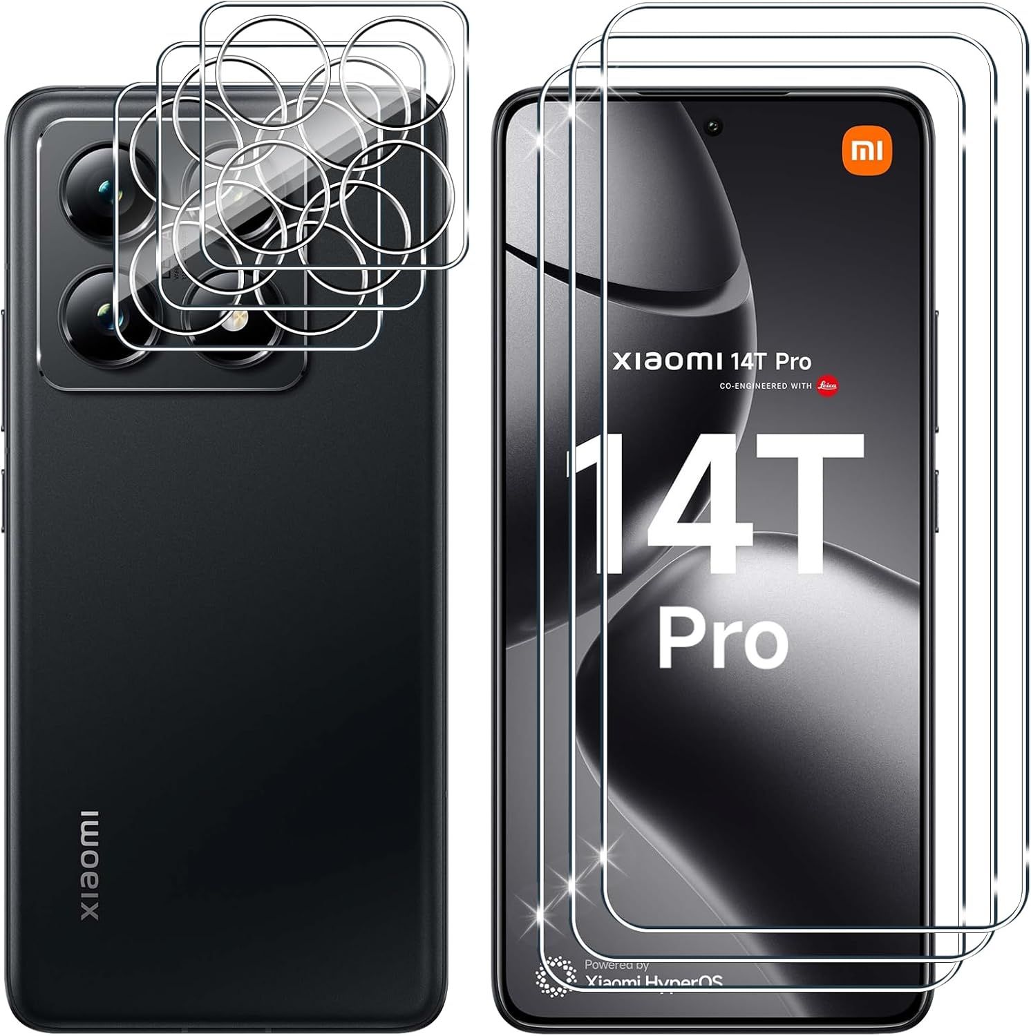 ЗакаленноестеклодляXiaomi14TPro,3+3шт.защитаэкранаизаднейкамеры,9Hтвердостьбезпузырьковпленкавысокойчеткост