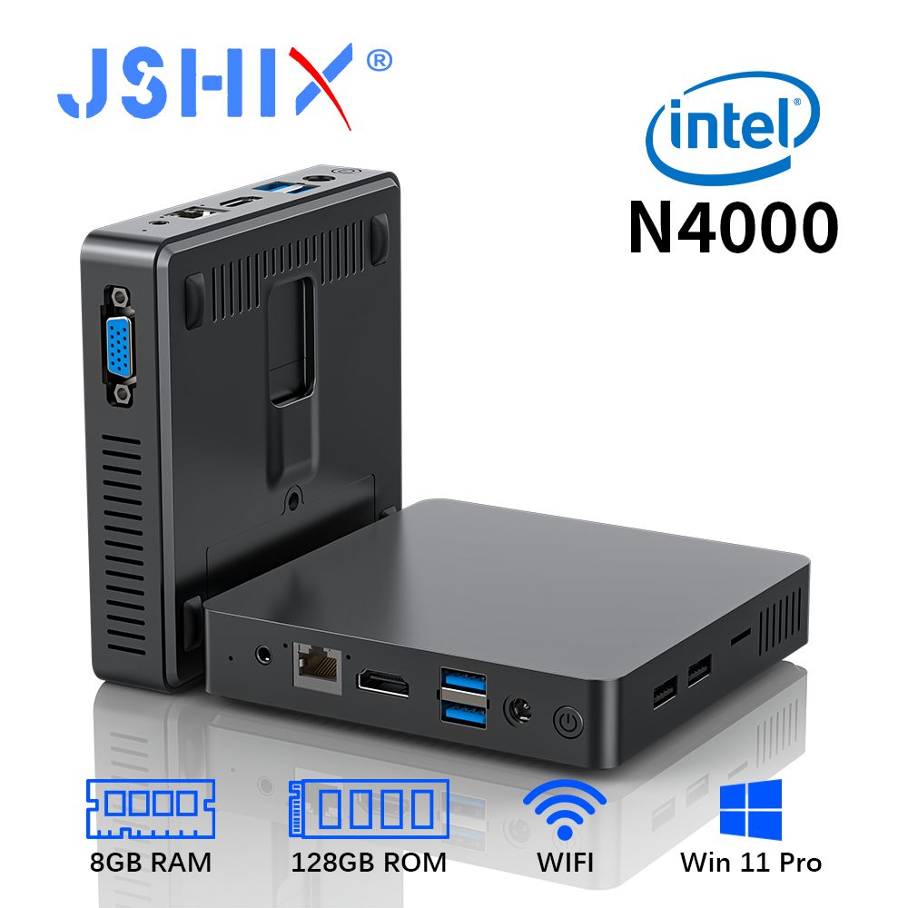 JSHIX Мини-ПК M8-H06 (Intel Celeron N4000, RAM 8 ГБ, SSD 128 ГБ, Intel UHD Graphics 600, Windows 11 Pro), черный